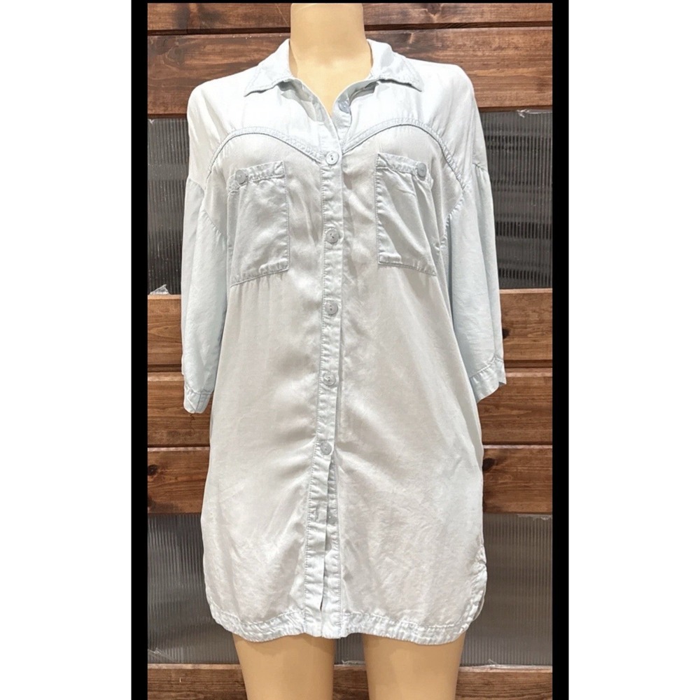 Zara Trafaluc Light Blue Shirt Dress Button Up Size Xs(Oversized) Pocket